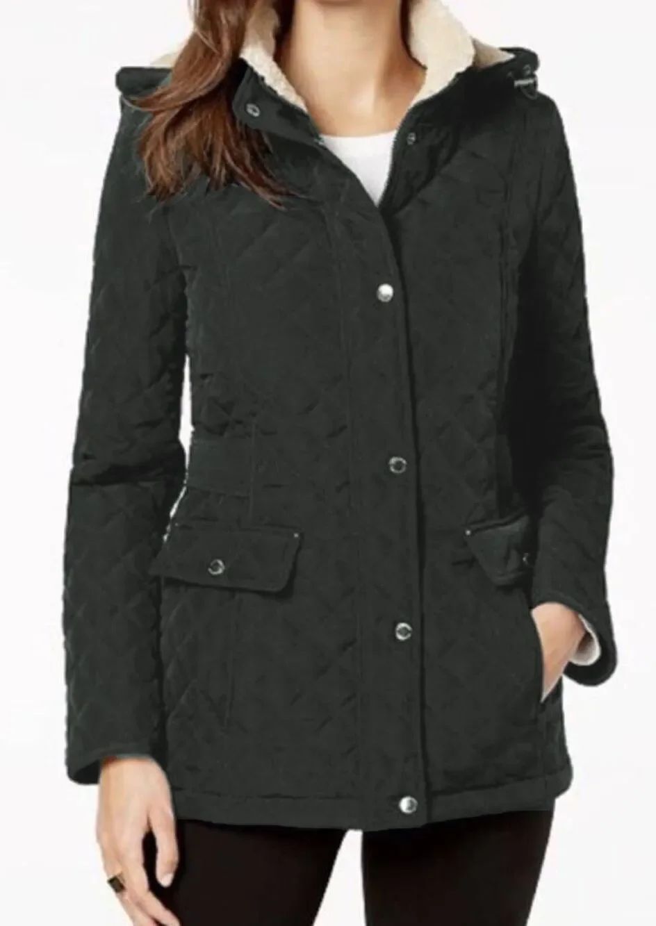 NWOT LAUNDRY BY SHELLI SEGAL Fleece Lined Hooded Quilted Jacket Size S/P